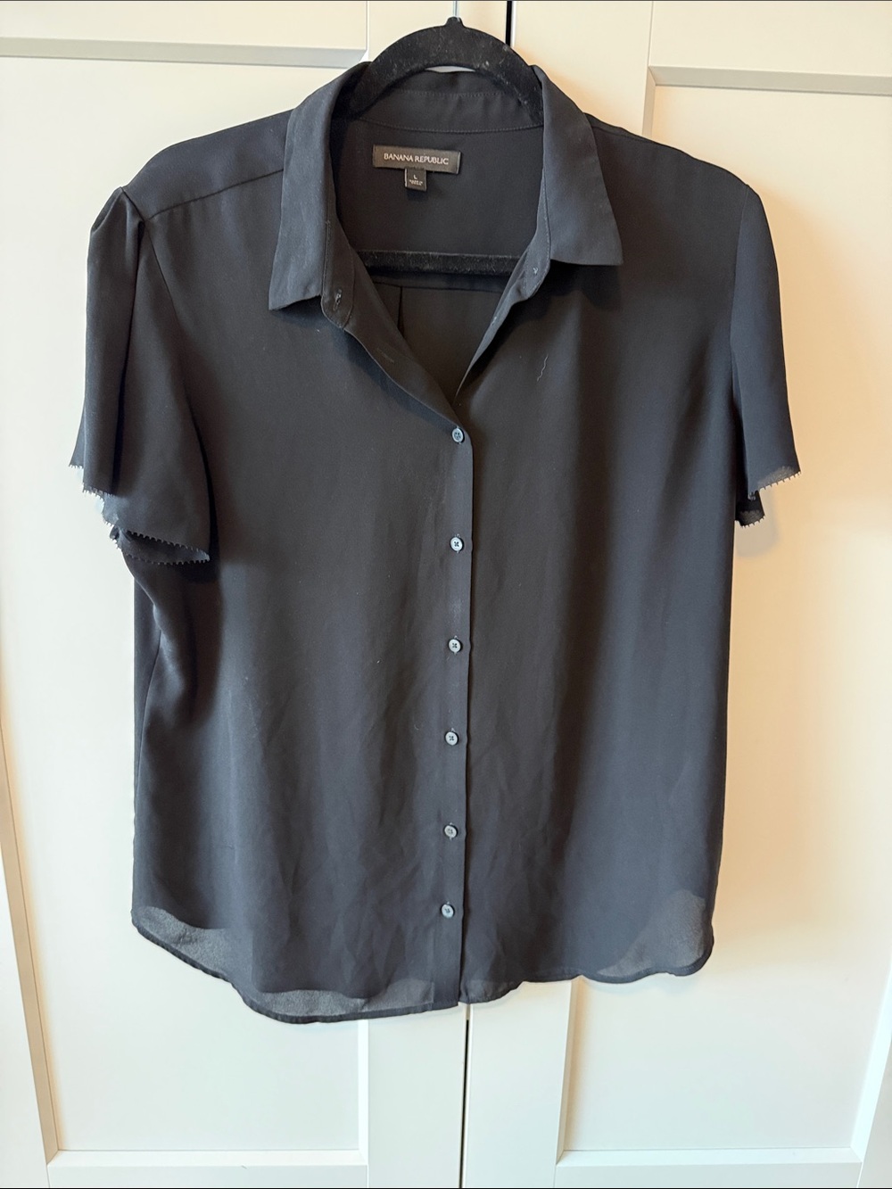 Banana Republic Black Short-Sleeve Button-Down Shirt